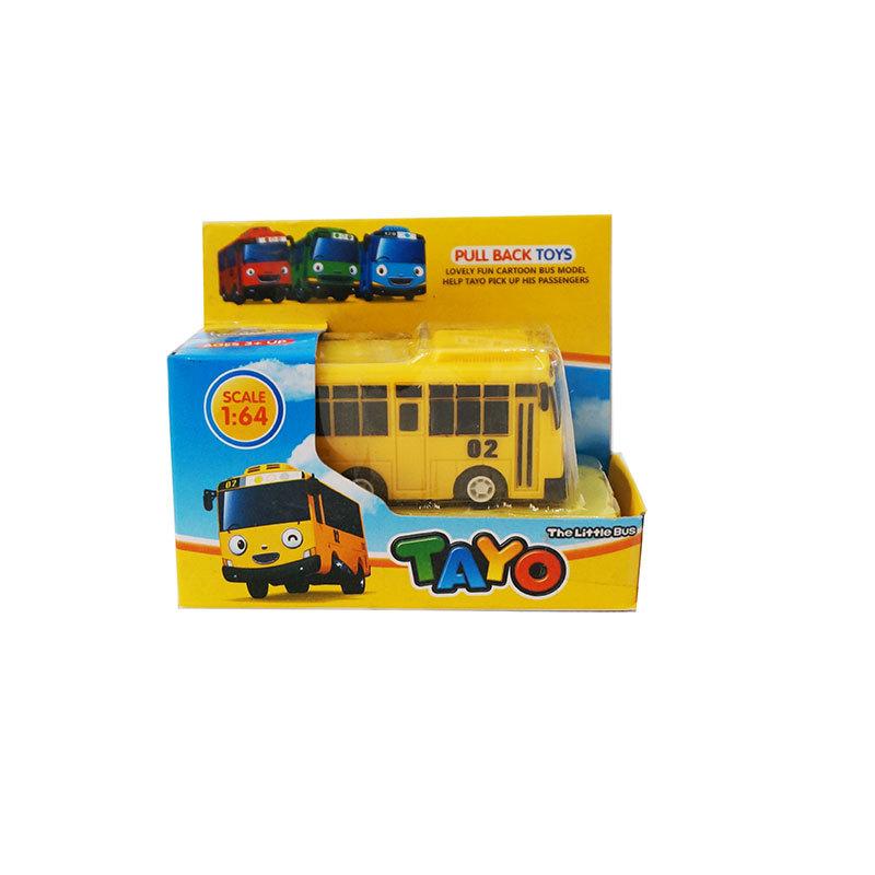 1/64 Cartoon TAYO Bus Kinderspielzeug Mini Pull Back Auto Koreanisches Anime Modell Bus Spielzeug Spielfahrzeuge Lernspielzeug für Kinder Jungen Geschenke gelb