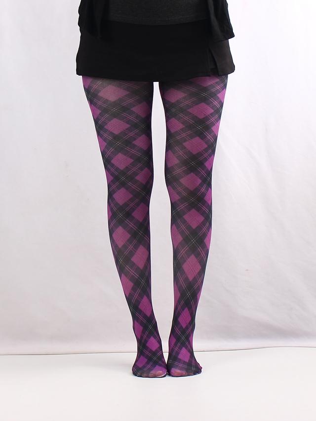 Mode Damen Klassische Tartan Semi-Opake Strumpfhose Bedruckte Strumpfhose Rot Lila Blau Grün Schottisches Karomuster Strumpfhose One Size blue