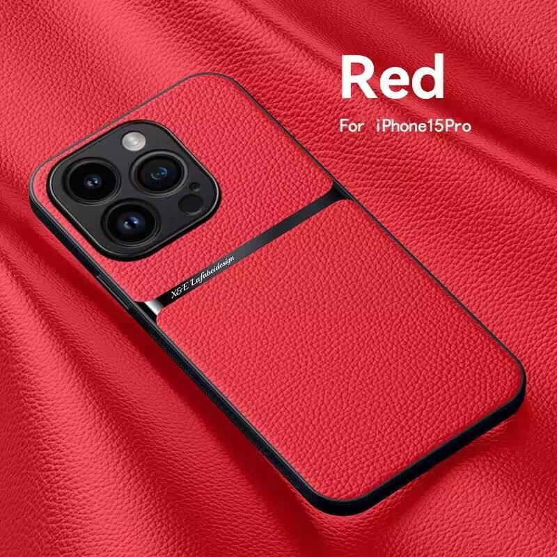 Magnetische Leder-Telefonhülle für iPhone 16 13 12 11 Pro Max Matte Hüllen für iPhone 15 14 Pro Max 16 Plus 16E Objektivschutzabdeckung iPhone 16 Pro Max rot