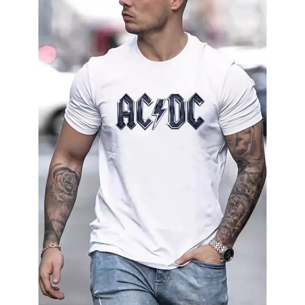 ACDC Herren T-Shirt Klassische Rockband T-Shirt Top Herren Baumwolle Rundhals Schwarz Locker Gothic Trend T-Shirt Vintage Casual T-Shirt XL