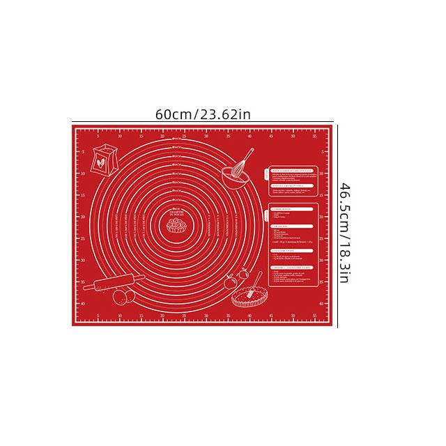 Antihaftbeschichtete Silikon-Backmatte zum Backen, Ausrollen und Kneten von Teig – Ideal für Kekse und Kuchen – Küchenwerkzeug mit Skala zum Backen an Feiertagen 60*45CM rot
