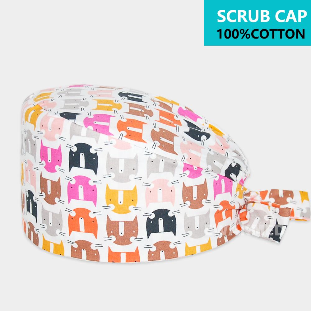 Neue Soft Cap Baumwolle Einstellbar Cartoon Scrubs Hüte Labor Arbeiten Chirurgische Hut Apotheke Zahnarzt Pflege Zubehör Scrub Caps One Size