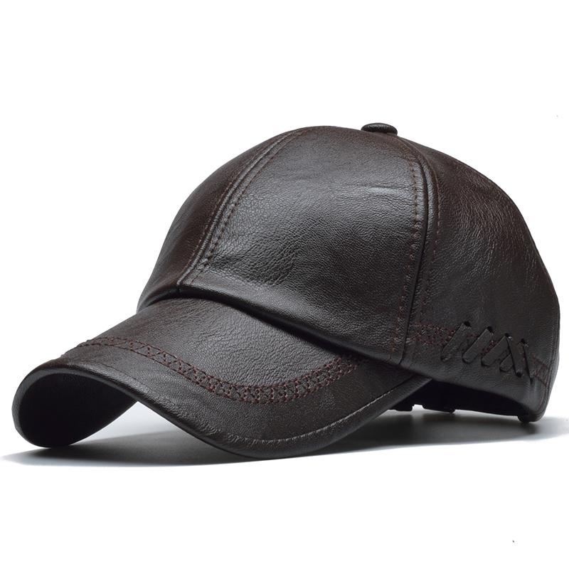 [NORTHWOOD] Lederkappe für Herren, solide Winter-Baseballmütze aus Pu-Leder, Marken-Snapback-Dad-Hut 56-60cm dunkelbraune