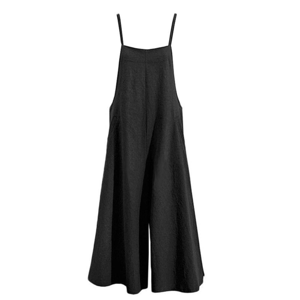 Damen Casual Solid Jumpsuits Spaghettiträger Hose mit weitem Bein Übergroße Latzhose Latzhose 5XL schwarz