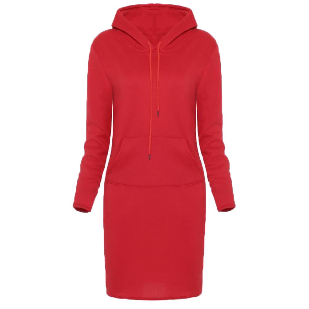 Damenmode, schlankes, langärmliges, festes Bleistift-Hoodie-Kleid mit Kapuze S rot
