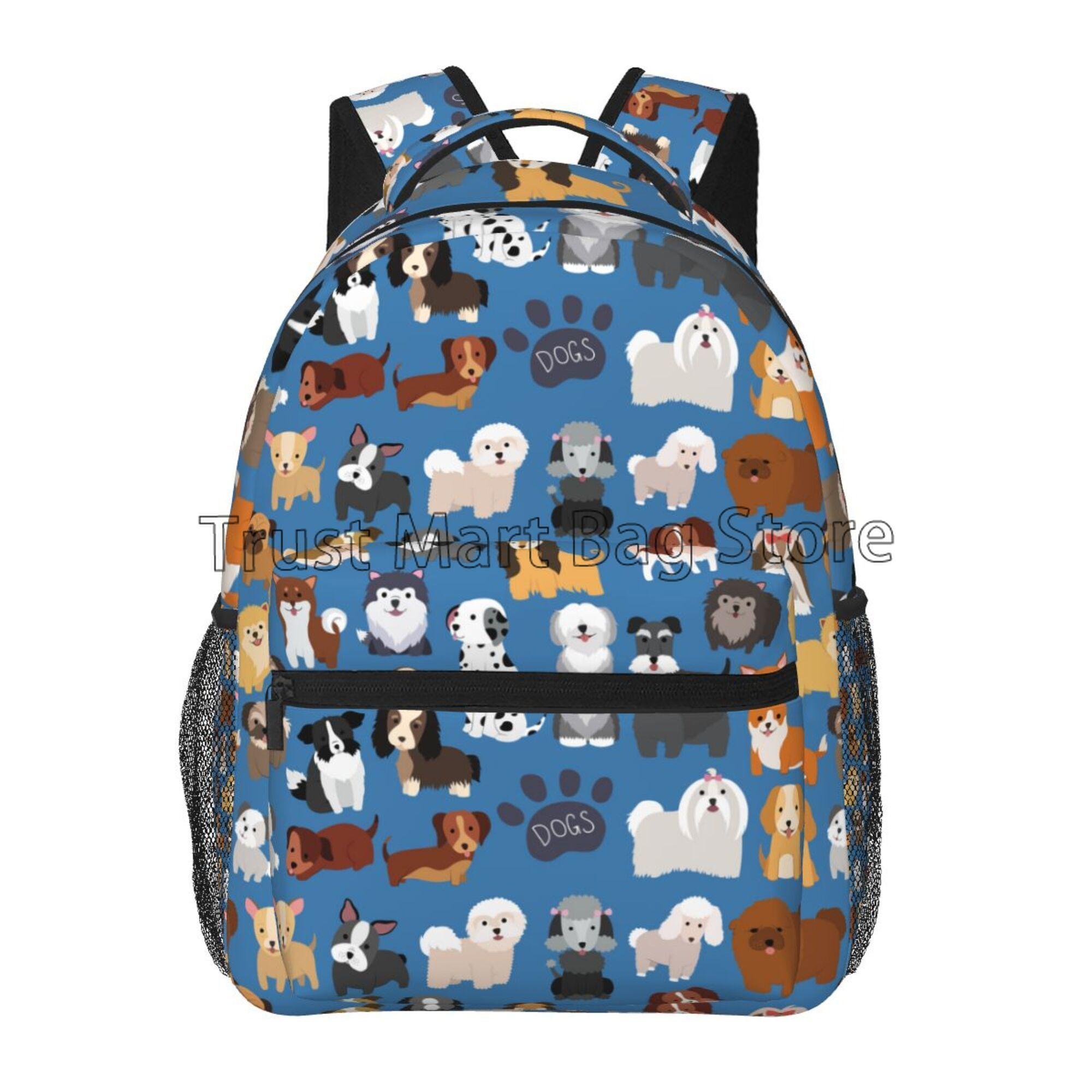 Großer Rucksack mit süßem Doodle-Hunde-Print, Welpen-Tier, für Kinder, Jungen, Mädchen, Studenten, personalisierte Laptop-, iPad-, Tablet-, Reise-, Schultasche