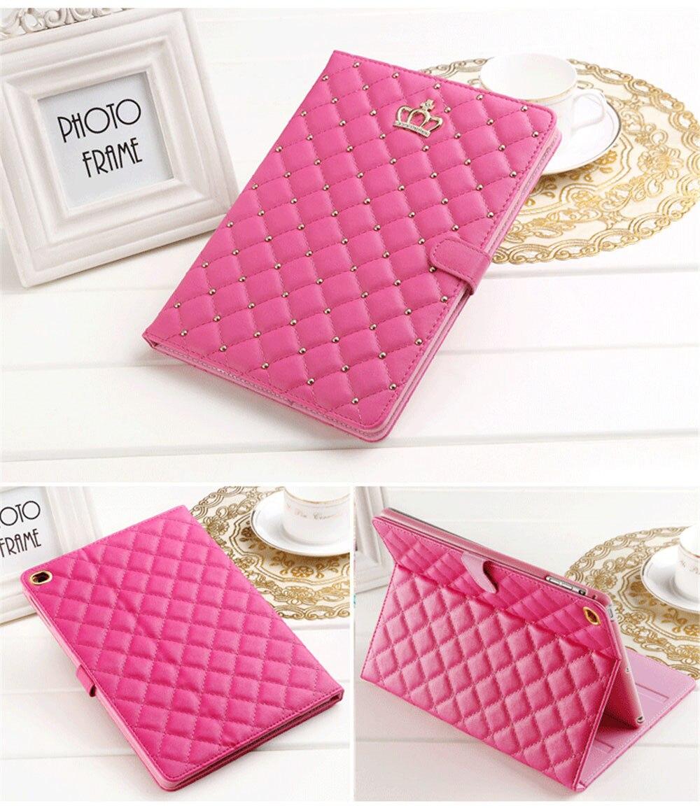 Crown Design Ledertasche für iPad 9,7 2017 2018 Air1 2 10,5 air3 10,2 mini Schutzhülle Tablet Stoßfest ständer Abdeckung Coque ipad 9.7 2017 rose rot