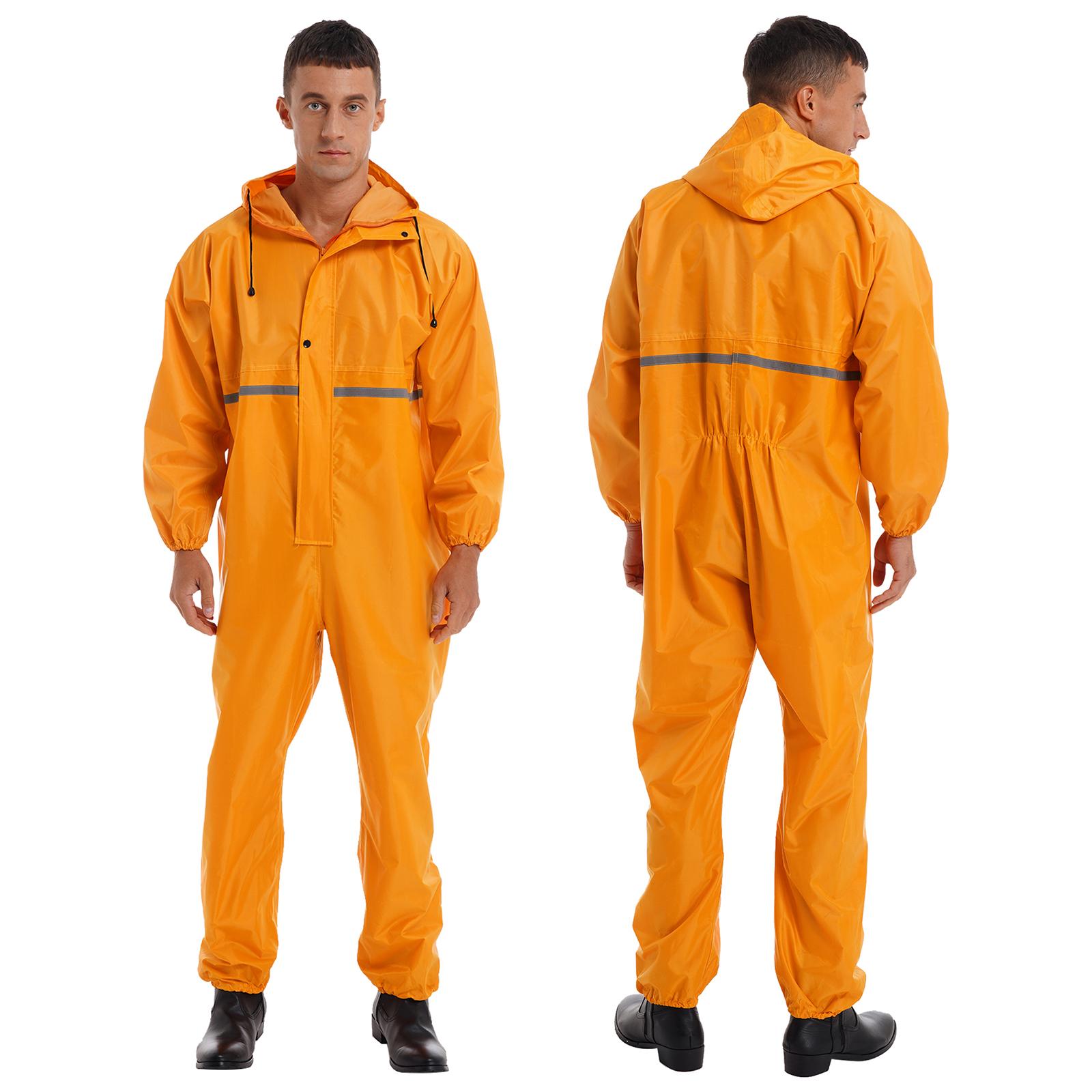 Wasserdichter Herren-Overall, reflektierender Streifen, Regenanzug, langärmelig, Kapuzen-Regenmantel, Reißverschluss-Overall XL gelb