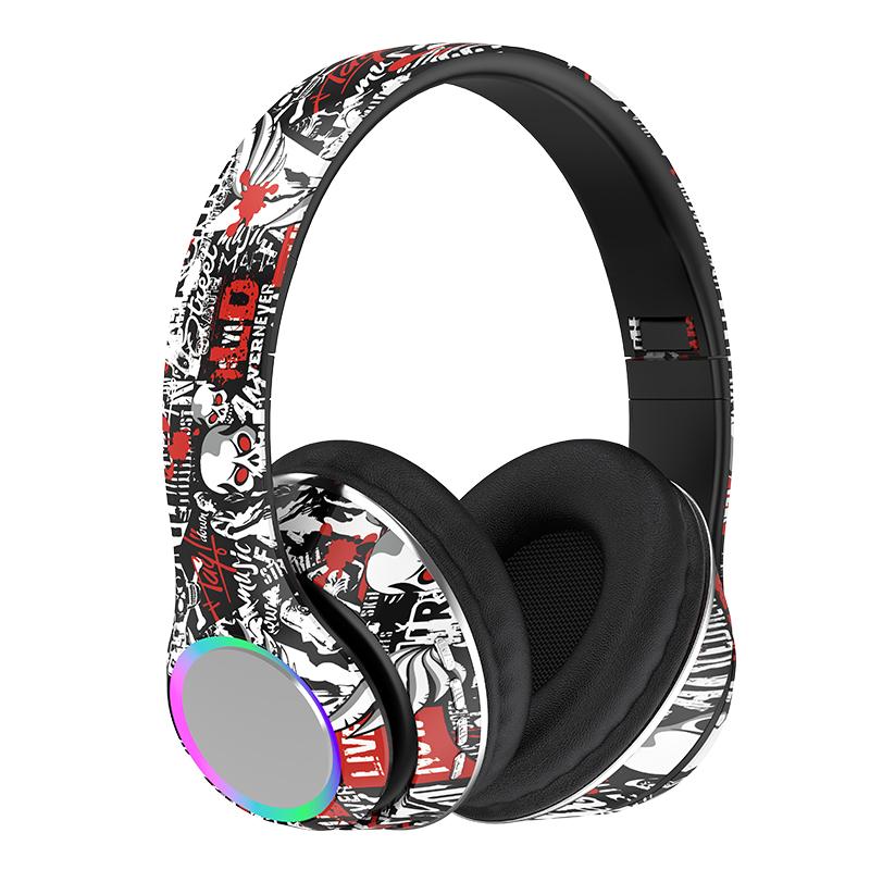 Neue bunte Graffiti-Kopfhörer LED Wireless Bluetooth Headsets Hifi Stereo Faltbare Gamer Kopfhörer Rauschunterdrückung Freisprecheinrichtung schwarz