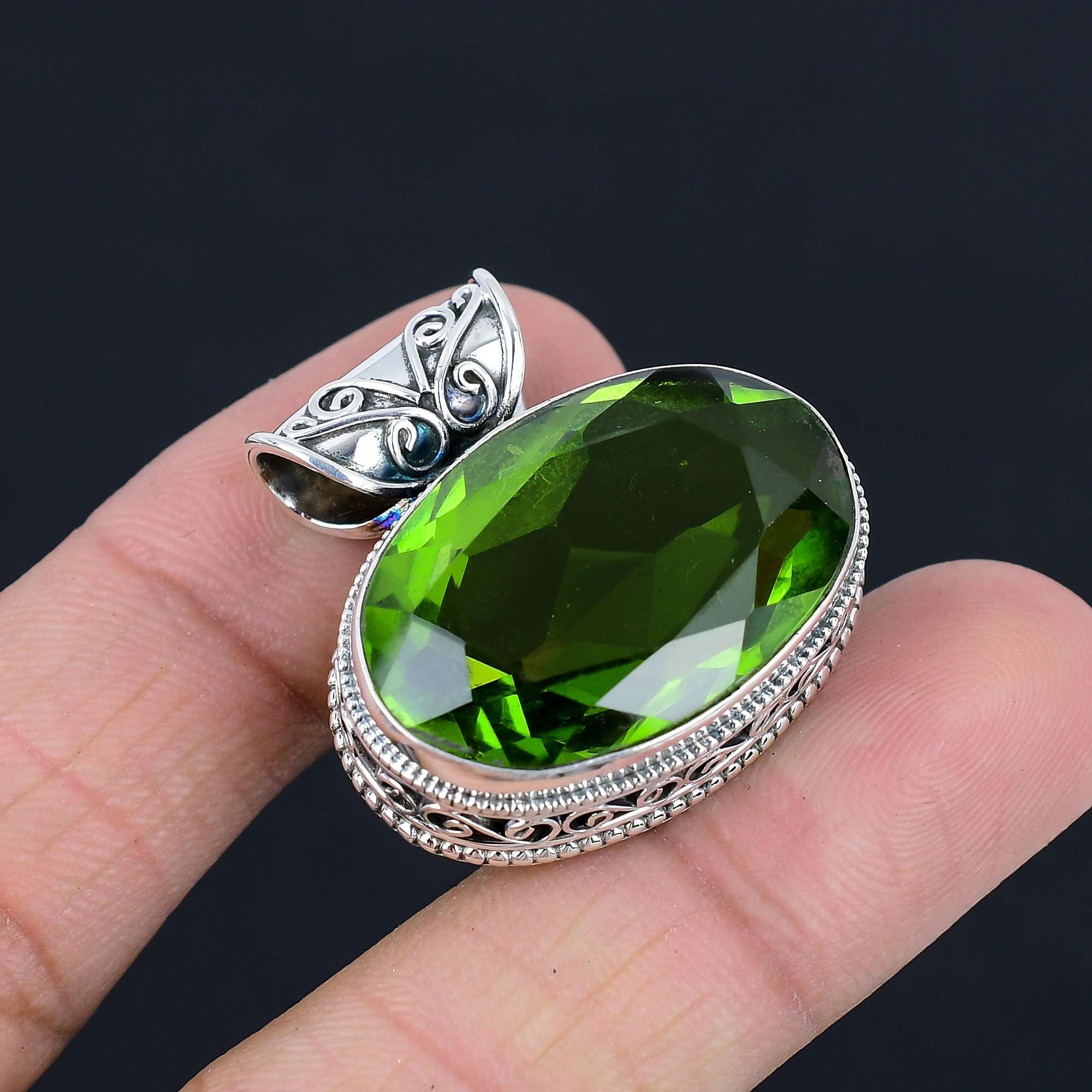 Peridot Edelstein Anhänger Massiv 925 Sterling Silber Anhänger Schmuck Geschenk für Unisex