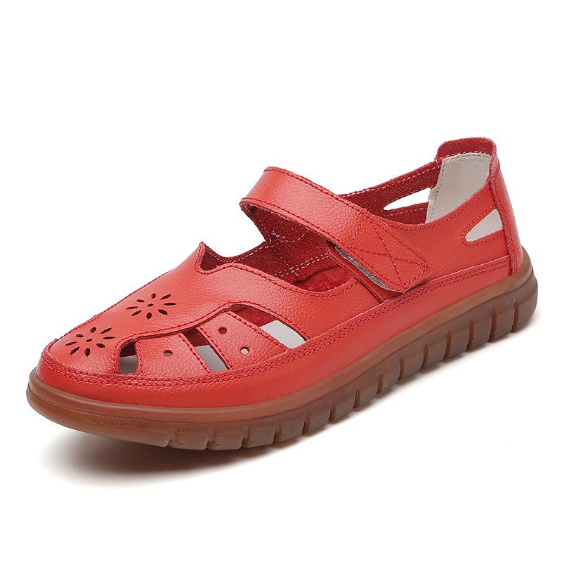 Damen Leder Hohl Sandalen Atmungsaktive Sommerschuhe Bequeme Krankenschuhe Weiße Sandalen Mama Sandalen Große Größe 36 wassermelone roten