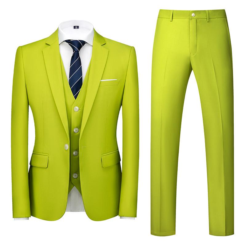Formeller Anzug, 3-teiliges Set, Anzug für Herren, Business, Büro, Hochzeit, Party, Anzug, Blazer + Hose + Weste L grasgrüne
