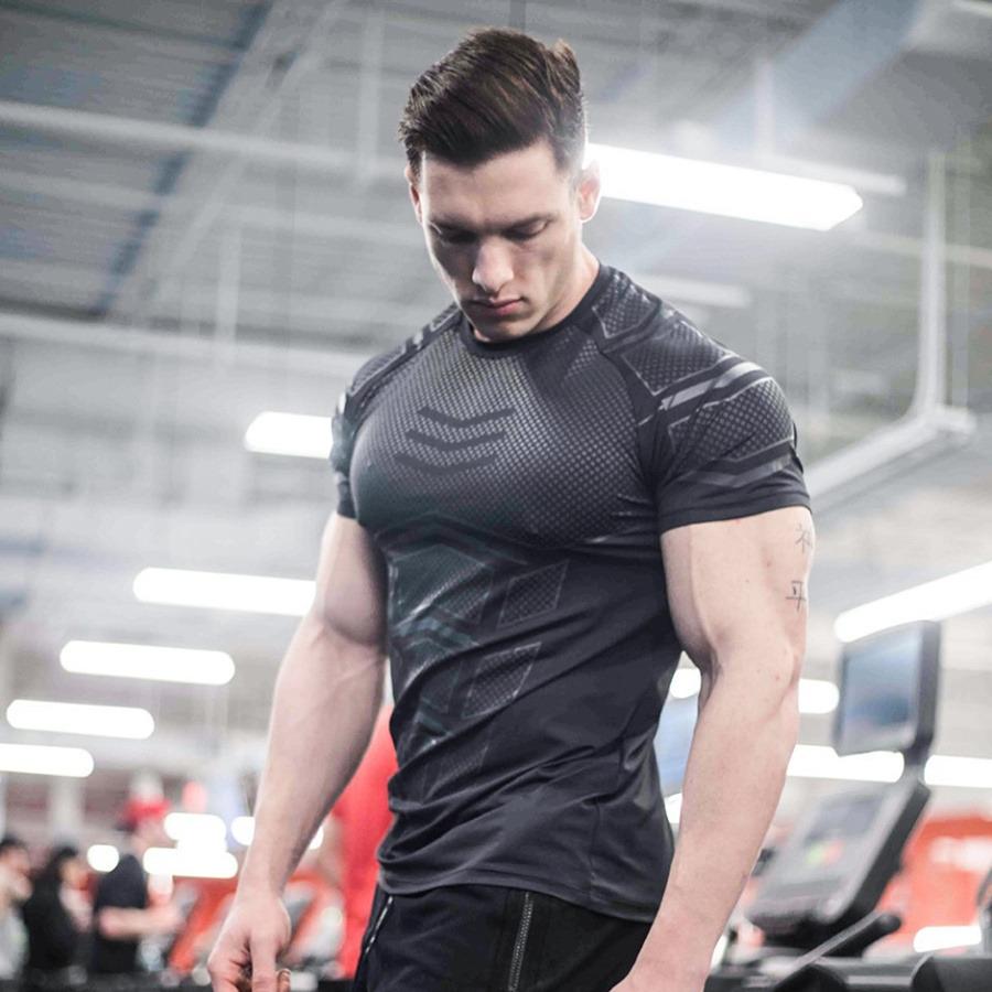 Herren Kompressionsshirt, schnelltrocknend, für Laufsport, schmal, kurz, T-Shirt für Fitnessstudio, Bodybuilding, Workout, Übergröße XXXXXL schwarz
