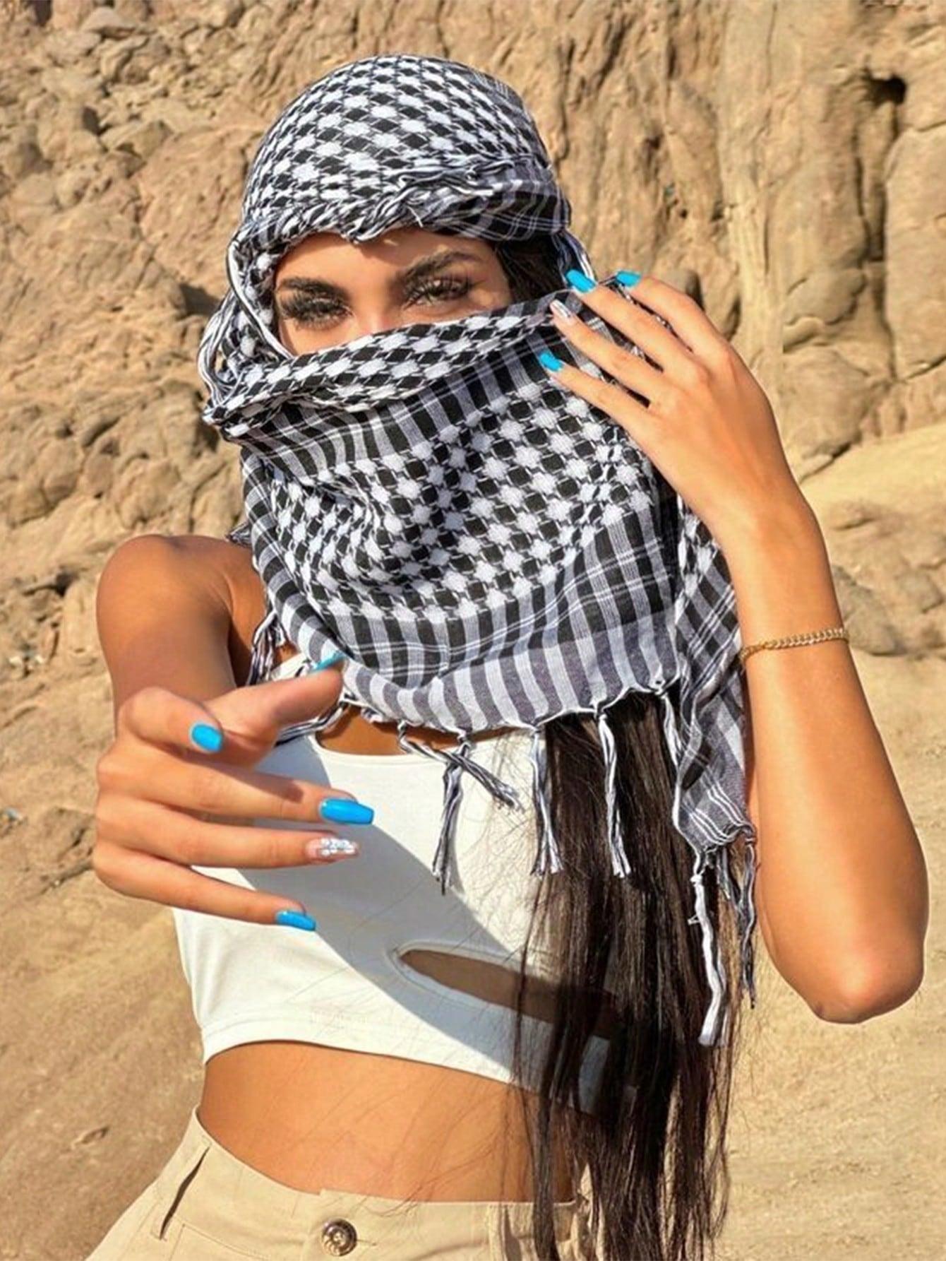Wüste Quadratisches Kopftuch Arabisch Sonnenschutz Winddicht Unisex Quaste Schal Schal Abaya Accessoires Hijab Damen Schleier Mode white