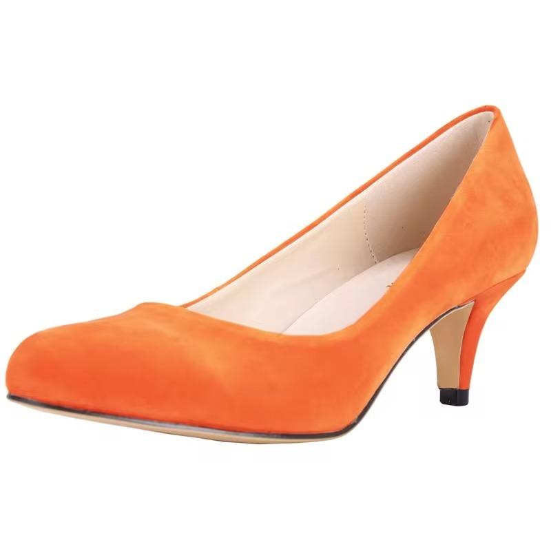 LOSLANDIFEN Damen Pumps Sexy High Heels Schuhe Flock Spitzschuh Rot Hochzeit Pumps Frau Casual Slip-on Abendschuhe 35 orange