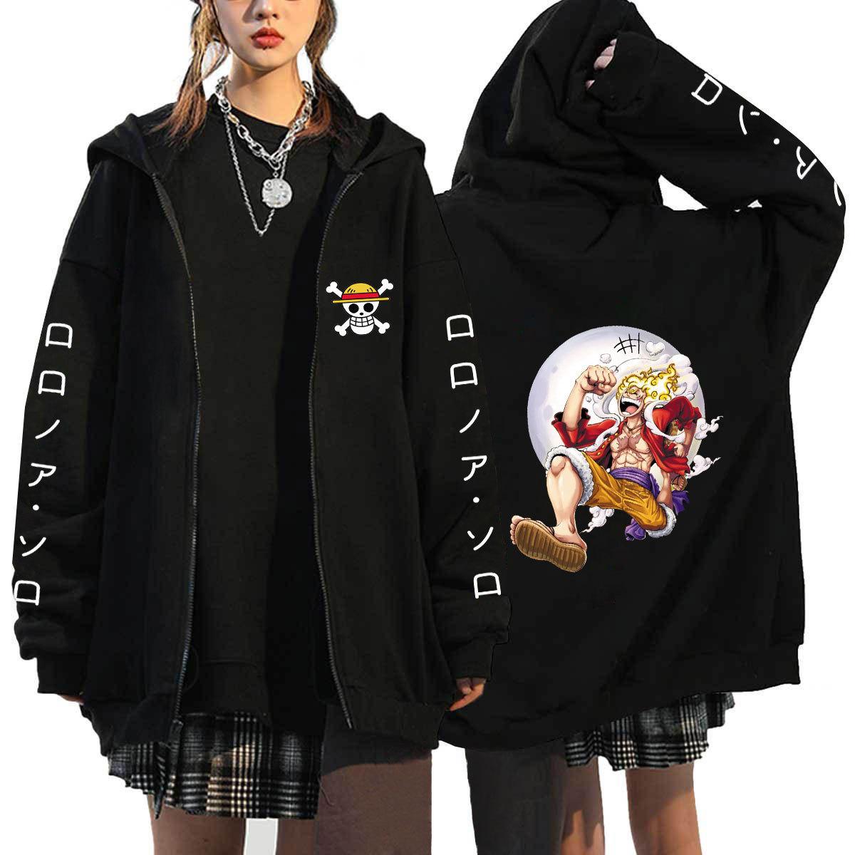 ONE PIECE Japanischer Anime Luffy Chopper Reißverschluss-Hoodies Sweatshirts Damen Herren Cartoon Jacken Sweatshirt Unisex Streetwear Herbstmäntel Oberteile Strickjacke M