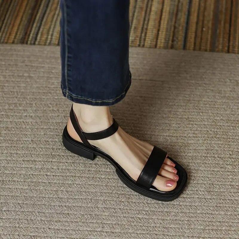 Sommer-Damenmode-Sandalen, niedriger Absatz, elegante offene Zehen-Slingback-Sandalen, rutschfeste Damen-Sandalen mit weichem Boden 40 schwarz