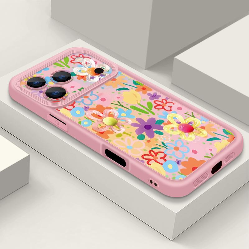 Handyhülle mit Cartoon-Blumen-Print für iPhone 17 Pro Max Air 16 15 Pro Max 14 13 12 Pro Max 11 Transparente Weiche TPU-Rückseite iPhone 16 Pro Max rosa