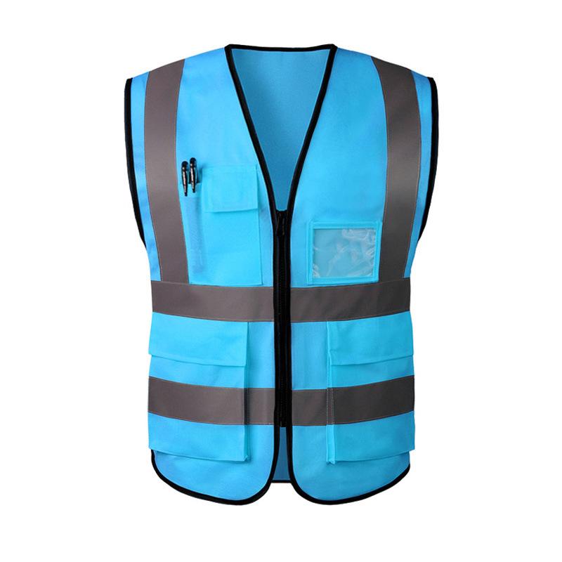 Arbeitssicherheitsweste Reißverschlusstaschen Hi Vis Mesh-Weste Reflektierende Arbeitskleidung Herren Bauweste hellblaue