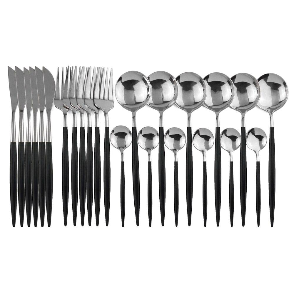 24 stücke Schwarz Gold Geschirr Set Edelstahl Besteck Set Küche Gabel Messer Löffel Geschirr Set Besteck Set Besteck Set schwarz/silber