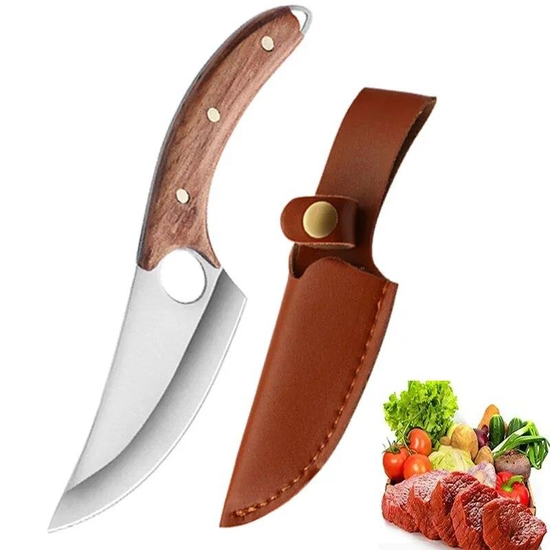 Ausbeinmesser, Fleischschneiden, Obstmesser, Holzgriff, Outdoor-Campingmesser, multifunktionales Küchenmesser mit Messerabdeckung blau