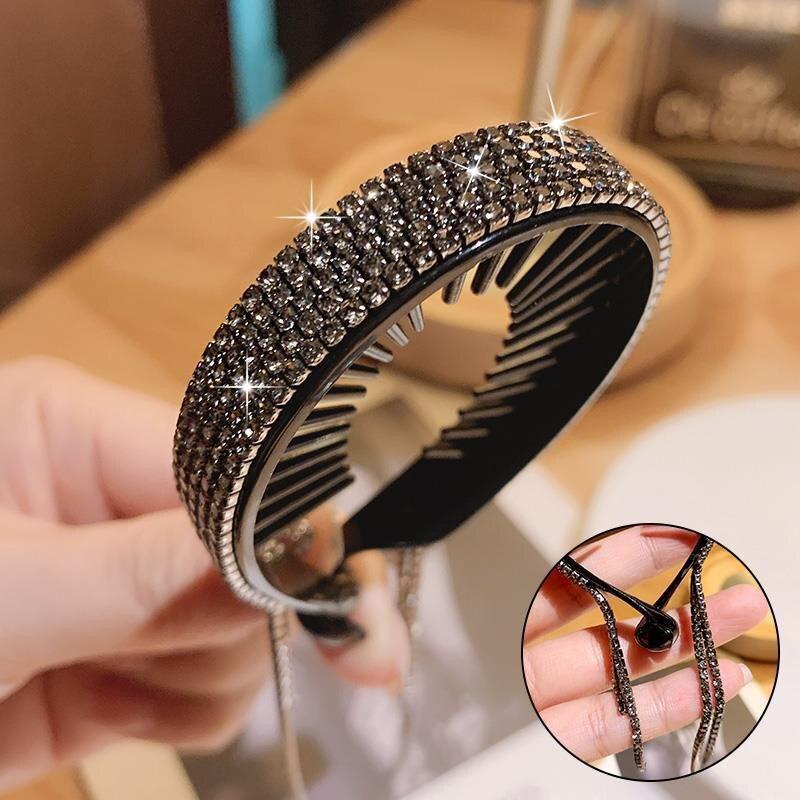 Frauen Elegante Strass Quaste Pferdeschwanz Haar Krallen Haar Clips Haarspangen Haarnadel Stirnband Mode Haar Zubehör grau