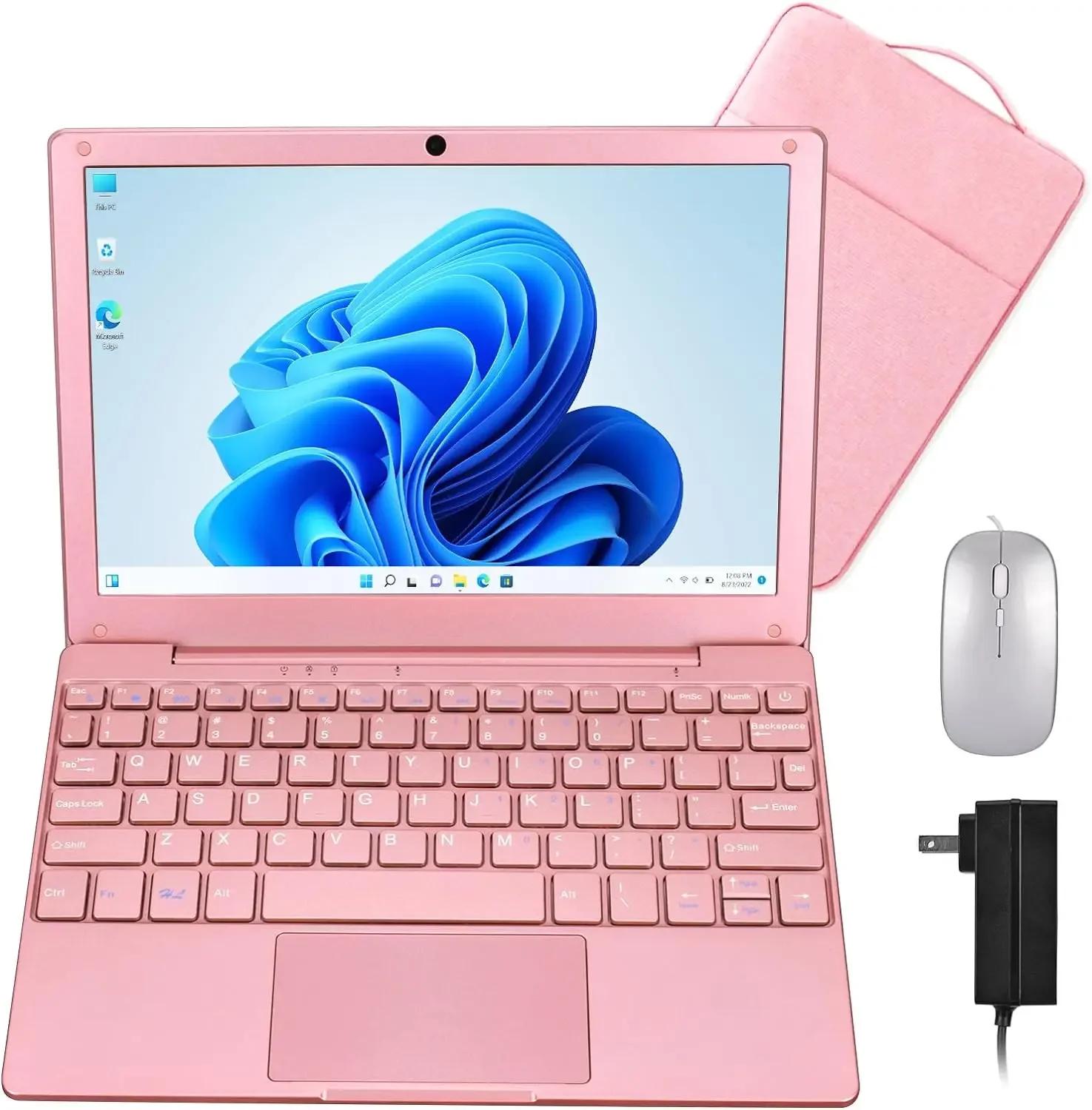 Mini-Laptop 10,1 Zoll, 8 GB RAM, 128 GB SSD, IPS-Display mit Intel Celeron N4020-Prozessor, leicht und leistungsstark, mit Windows 11-Betriebssystem, kleiner Computer 10.1 rosa