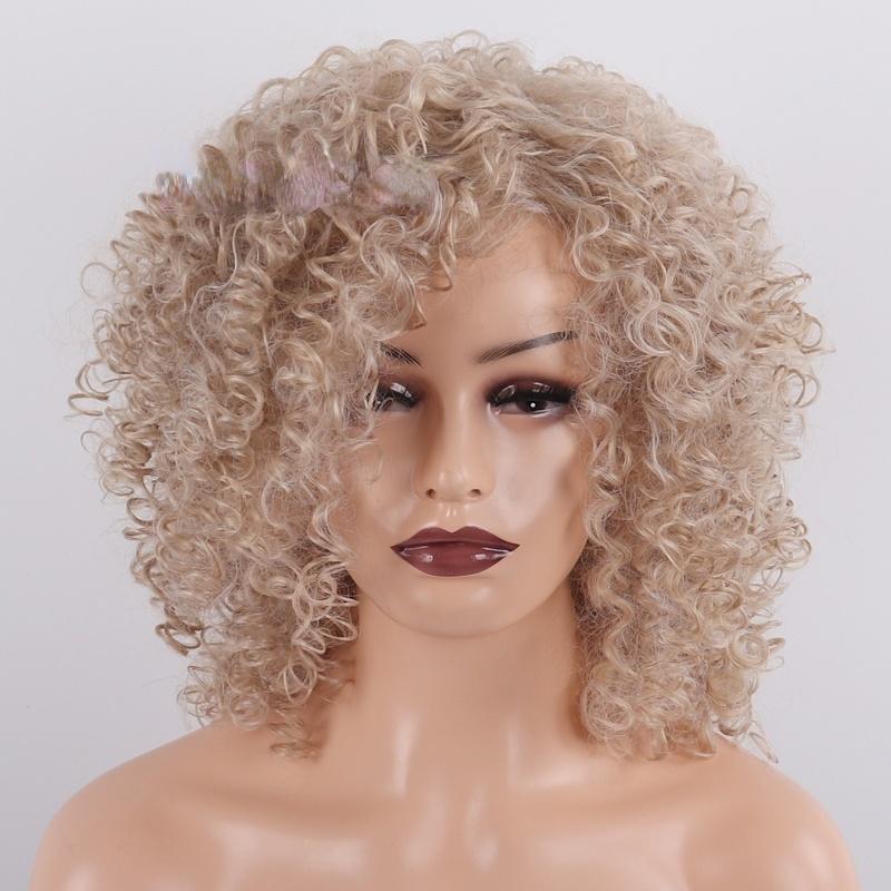 LISI HAIR Afro-Perücke für Damen, modisch, kurze lockige Perücke, synthetische Faser, blonde lockige Perücke für Frauen beige