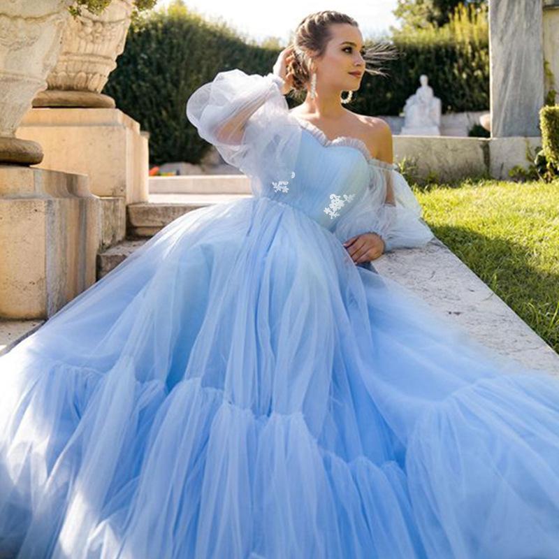 2025 Damenmode Trägerloses Mesh-Abendkleid – Eleganter europäischer & amerikanischer Stil L himmelblaue
