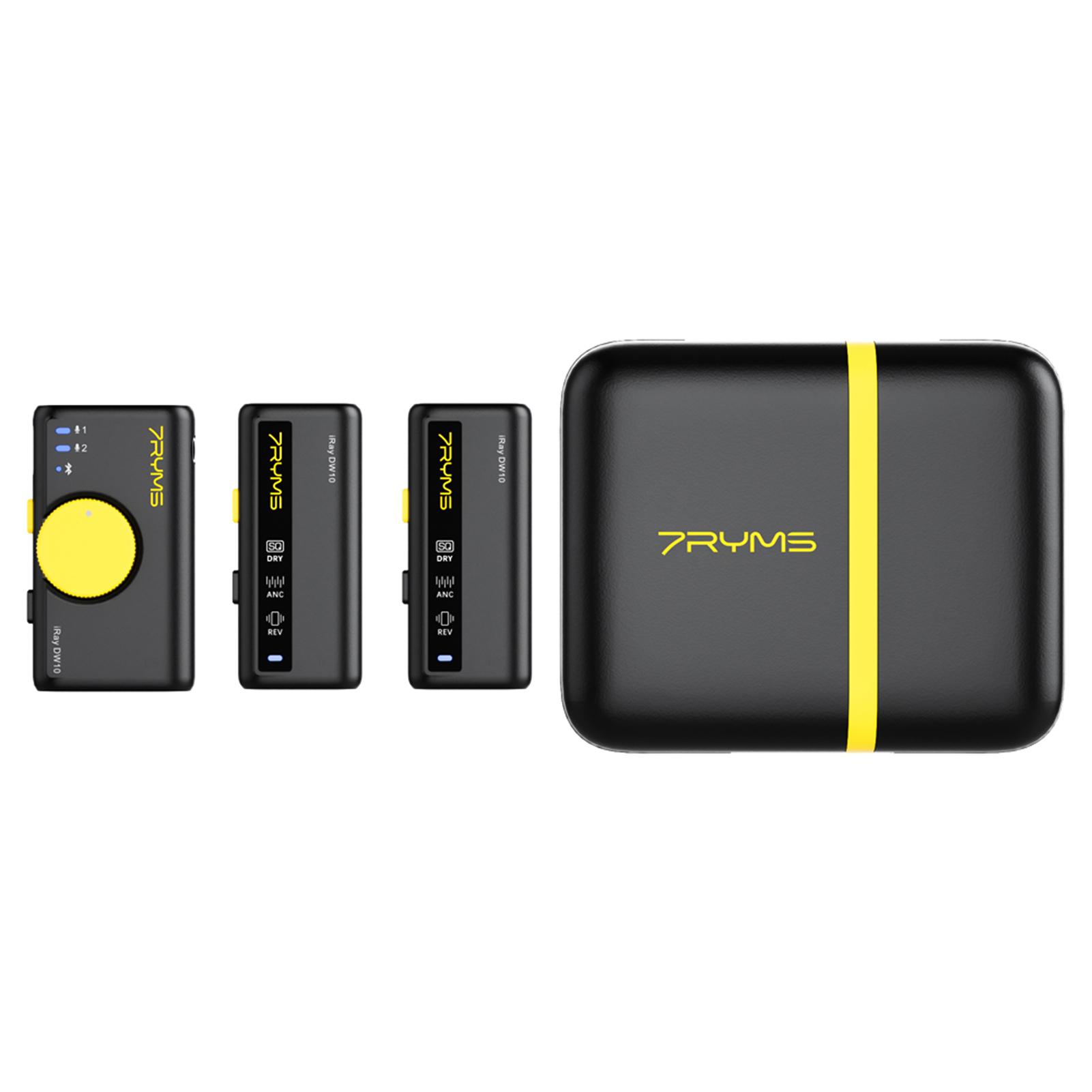 7RYMS iRay DW10 kabelloses Mikrofonsystem mit 1 Empfänger + 2 Mikrofonen + 1 Ladekoffer 200 m 1 Receiver and 2 Microphones schwarz