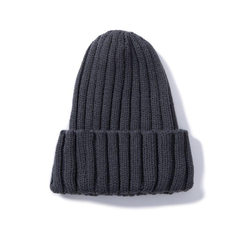 Klassische tägliche Damen-Wintermütze, einfarbig, warm, weich, Hip-Hop-Herbst-Strickmütze, kanadische Farben, Streetwear, Beanies-Kappe 54cm-58cm dunkelgrau