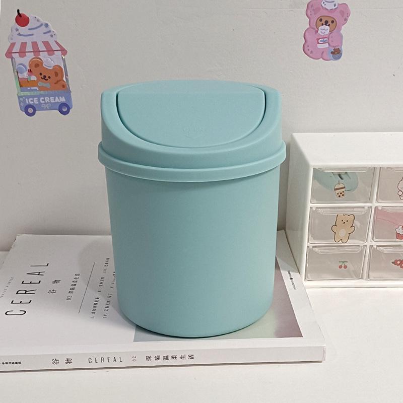 1 Stück INS-Stil Desktop kleiner Mülleimer Schlafzimmer neues Zuhause niedliche Mini-Aufbewahrungsbox, Kunststoffmülleimer mit Deckel, Desktop-Papierkorb gray