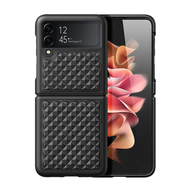 Premium Echtleder Hülle für Samsung Galaxy Z Flip 4 5g Präzise Ausschnitte Fallschutz Anti-Rutsch-Hülle für Galaxy Z Flip 3 For Galaxy Z Flip 3 schwarz