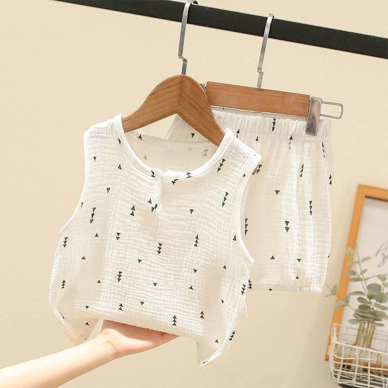 Kinderbekleidung Jungenanzug Sommer Dünne Babyweste + Shorts Ärmelloses Zweiteilerset für Kinder Atmungsaktive Kleidung für Mädchen 130 weiß