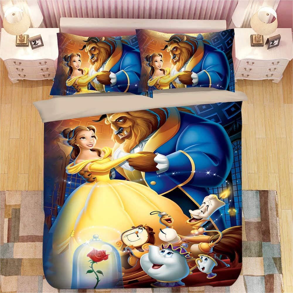 Die Schöne und das Biest Bettwäsche-Set, Anime Bettwäsche Bettwäsche-Sets Weiche Mikrofaser Bettbezug, Bettdeckenbezug mit Reißverschluss Für Kinder Jungen EU Single 135*200cm/53x79in 3pcs