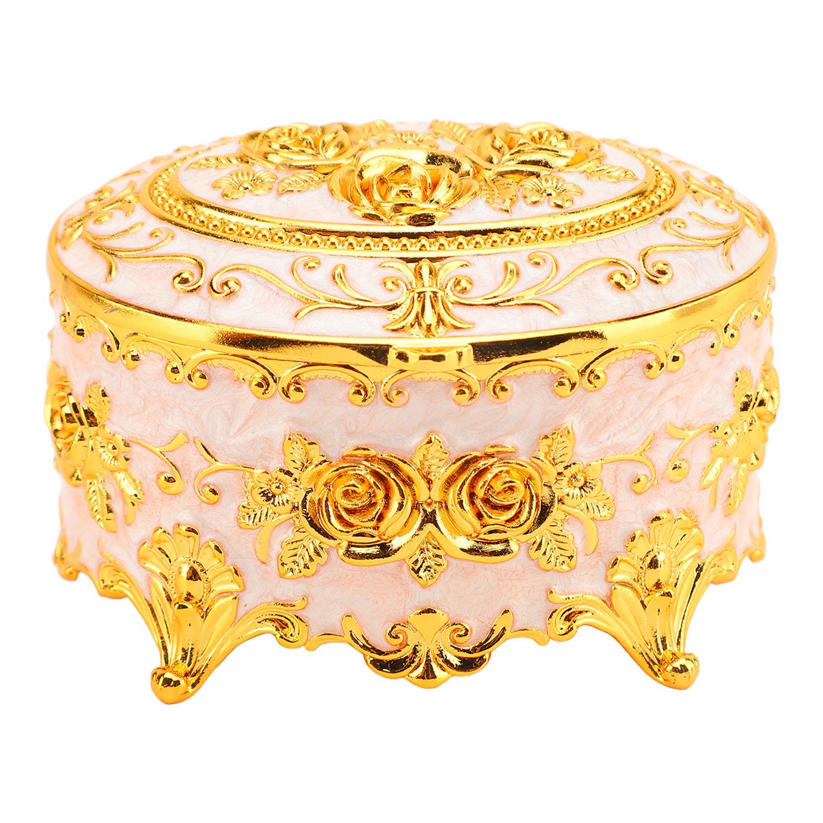 Vintage Runde Schmuck-Schatulle Gold Klein Ohrringe Halskette Aufbewahrungsbox Vintage Runde Schmuck weiß