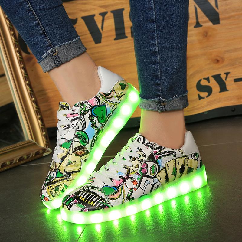 Mode LED Leucht Paar Schuhe Männer Frauen Casual Leuchten Schuhe Liebhaber Turnschuhe USB Aufladbare Leuchtende Schuhe 38 grün