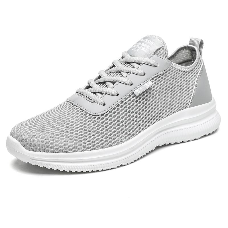Herren Freizeitschuhe Bequeme, weiche Wanderschuhe Strick-Sneaker zum Reinschlüpfen Leichte Laufschuhe Herren-Laufschuhe Rutschfeste, atmungsaktive Mesh-Casual-Sneaker EU:48 grau