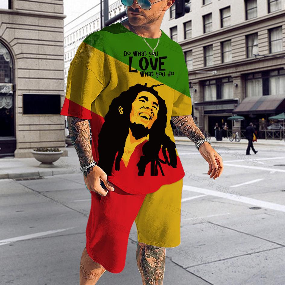 Sommer BoB Marley Reggae T Shirt Sets Mode Jogging Kurzarm Harajuku Anzug Männer Trainingsanzug 3D Gedruckt Atmungsaktive Kleidung 6XL 4XL