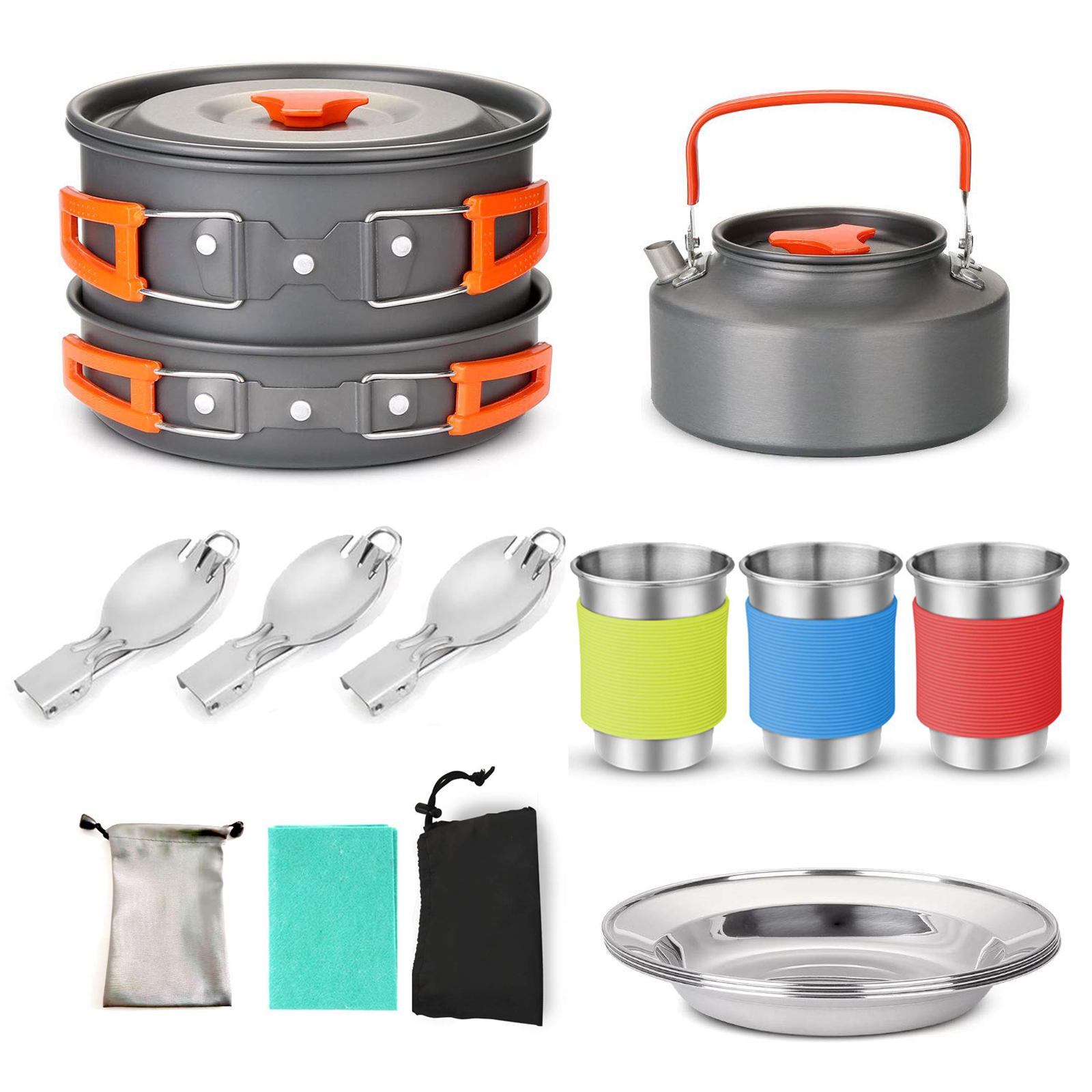 Camping Kochgeschirr Set Outdoor Kochausrüstung für Camping Wandern und Picknicks für 2-3 Personen Alles in orange