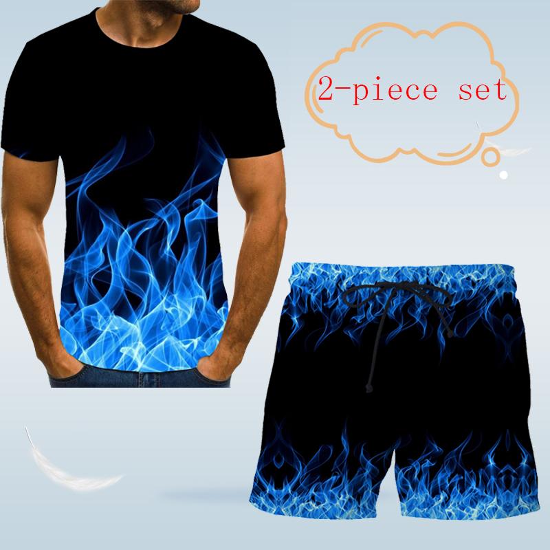 Einfarbig männer flamme muster 3D T-shirt + shorts street fashion casual T-shirt sommer oansatz männer casual T-shirt L