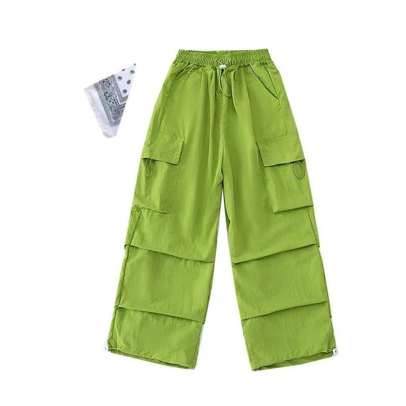 Kinder Hip Hop Joggers Hosen Mädchen Cargo Hosen Gerade Hosen Hohe Taille Vintage Casual Streetwear Baggy Hosen 150cm grün