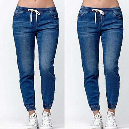 Europäische und amerikanische Damenjeans mit elastischer Taille und schmaler Passform, lässige Teenager-Jeans 2XL