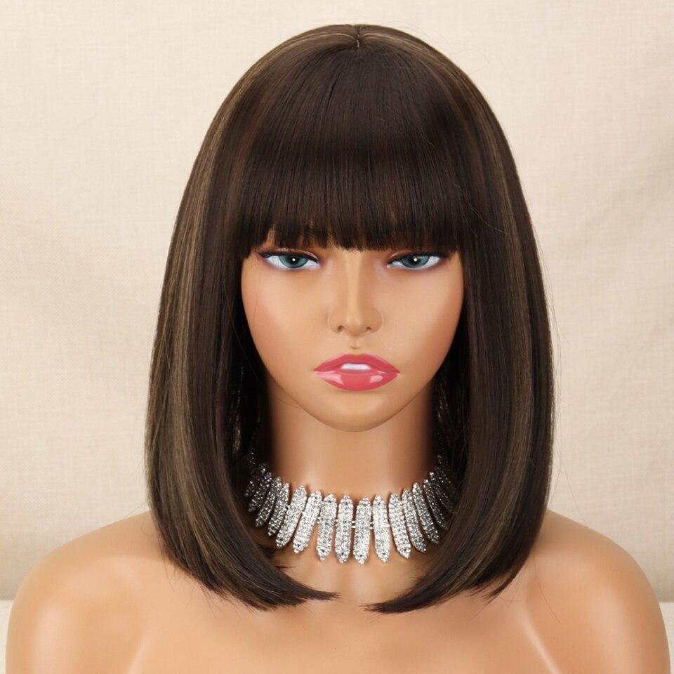 LISI HAIR Kurze, gerade, braune Bob-Perücke mit Pony für Damen, synthetische, hitzebeständige Faser, Cosplay, Alltagskleidung, schulterlange Perücke 30 cm