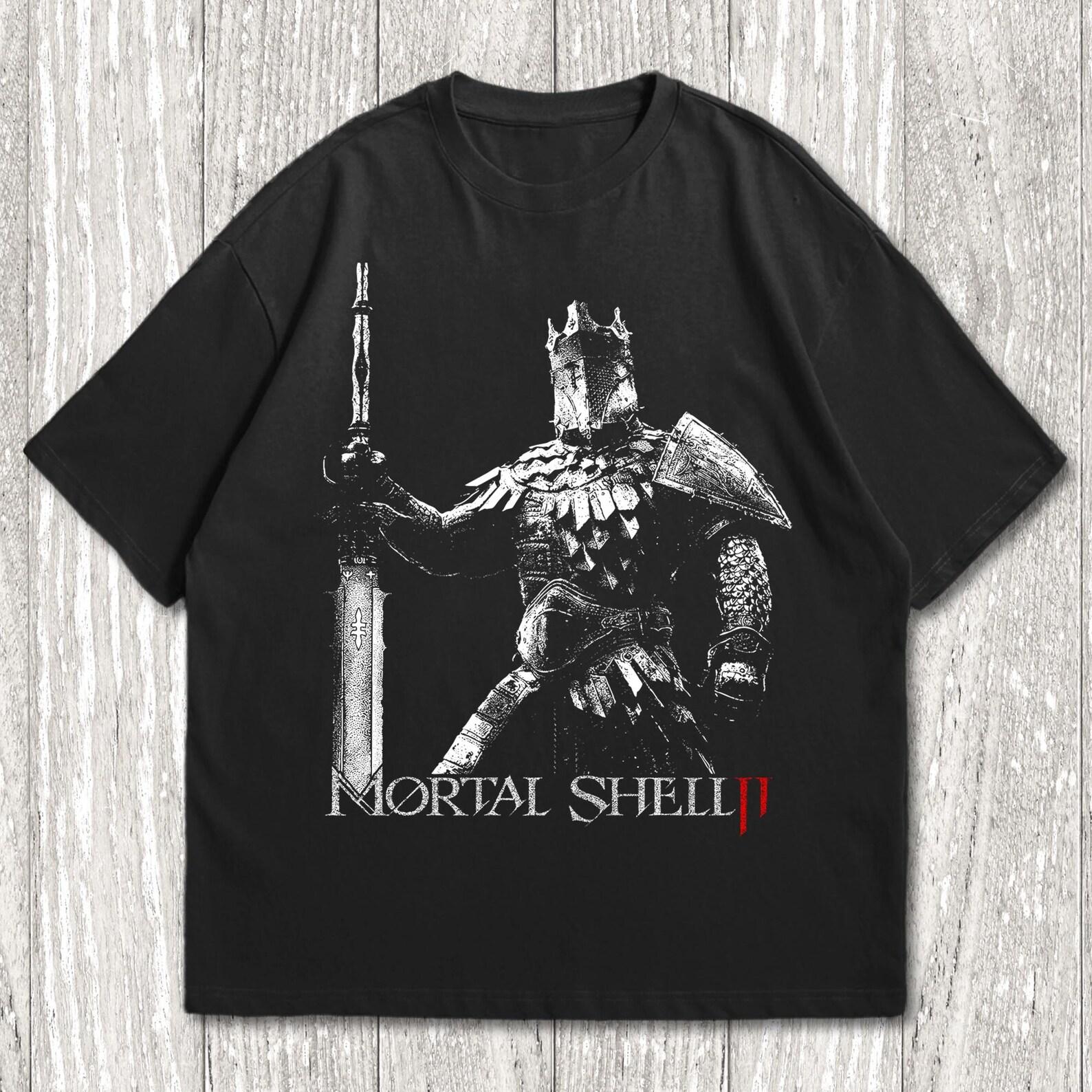 Mortal Shell 2 T-Shirt, Dark Fantasy Grafik-T-Shirt, Gepanzertes Ritter-T-Shirt, Soulslike Gamer Geschenk, Action-RPG Kleidung, Grimdark Gaming Kleidung 4XL white