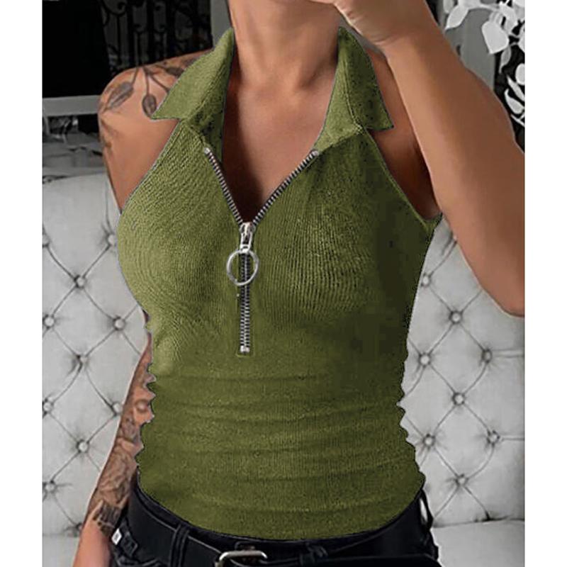 Sommer Casual Grundlegende Tank Tops Ärmellose Mode Frauen Einfarbig Streetwear Shirts Zipper Weste Blusen Für Frau 25098 S