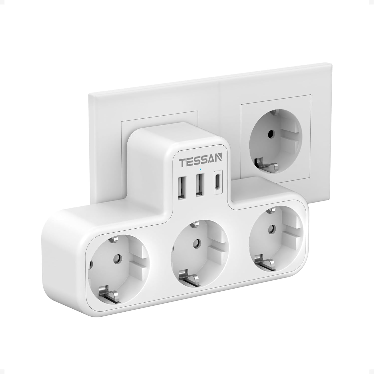 TESSAN Mehrfachsteckdose mit 3 AC-Steckdosen und 3 USB-Anschlüssen, 6-in-1-USB-Adapter mit Überlastungsschutz für Smartphone, Tablet 3 Outlets 2 USB A 1 USB C weiß
