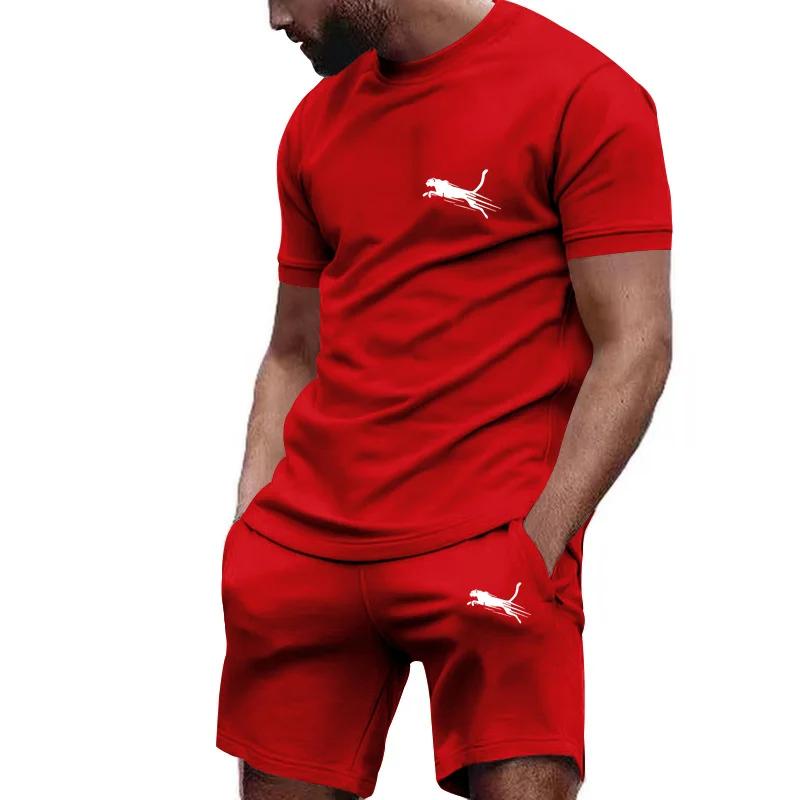 Herren Sportbekleidung Sommer Anzug Herren Fitness Anzug Sport Anzug Kurzarm T-Shirt + Shorts Schnelltrocknend 2-teilige Sets L brown