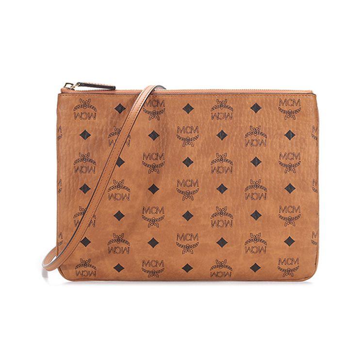 MCM Visetos Monogramm PVC Clutch Umhängetasche Crossbody Tasche Damen Taschen Braun Cognac MYZAAVI02CO001 Basic Set (Bag+Dust Bag)