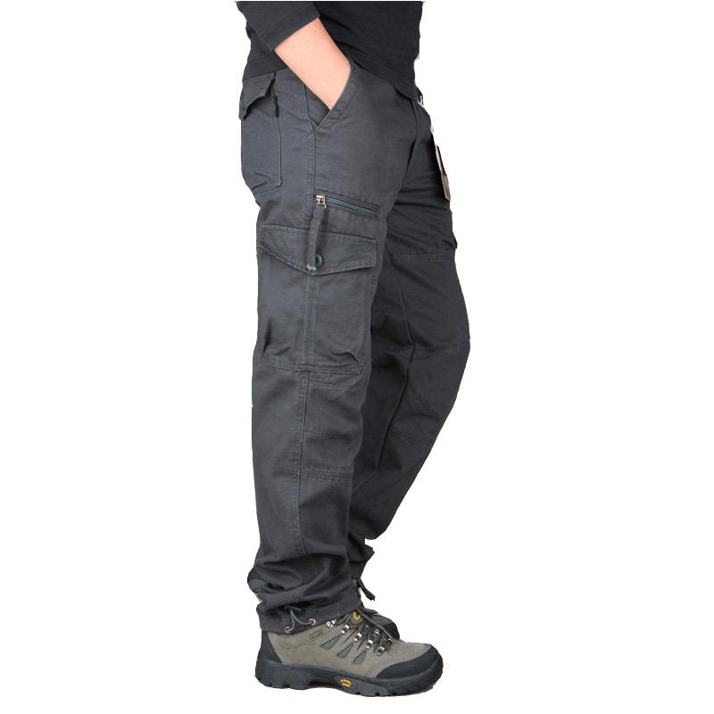 Neue Mode Für Männer Baumwolle Casual Arbeit Hosen Cargo Hosen Männer Outwear Multi Tasche Taktische Militärische Armee Gerade Hosen Hosen hosen M graue